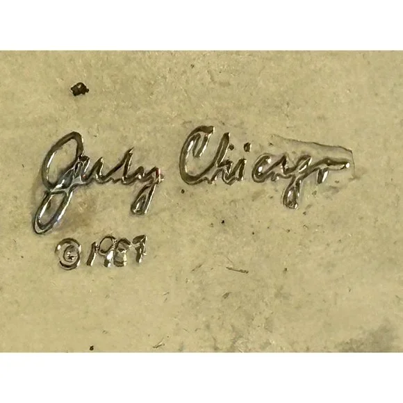 Judy Chicago 1987 triangle Holocaust Project brooch pin signed black white ename - Picture 9 of 16